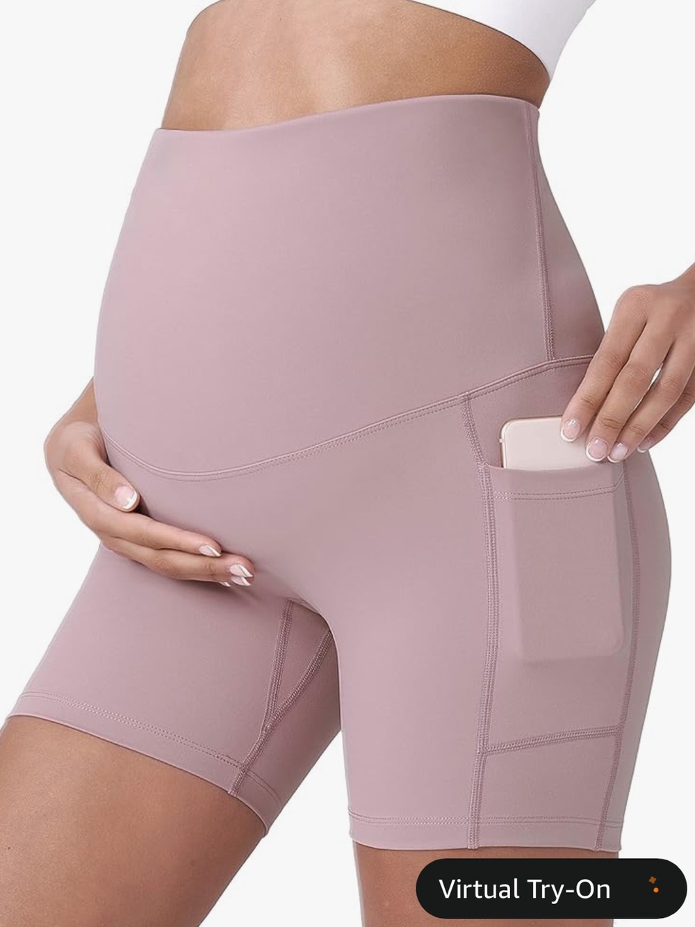 Poshdivah Maternity High-Waist Pocket Bike Shorts - Dusty Pink